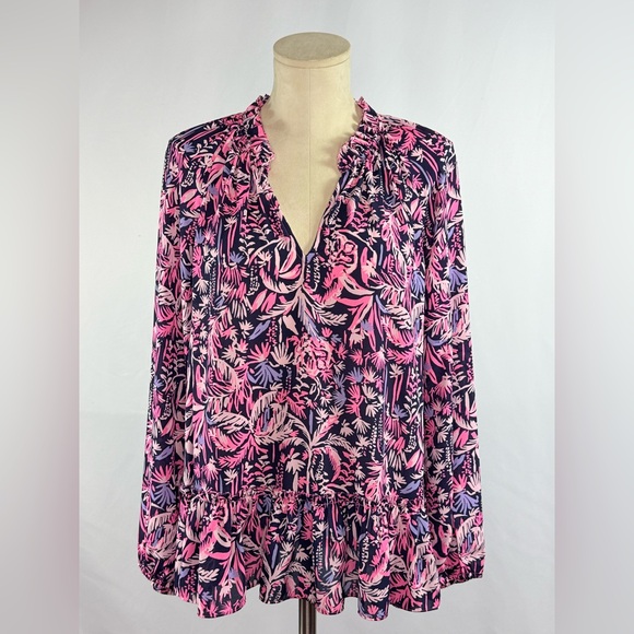 Lilly Pulitzer Tops - LILLY PULITZER • SAVANNA BLOUSE • "BRIGHT NAVY SWING OF THINGS"